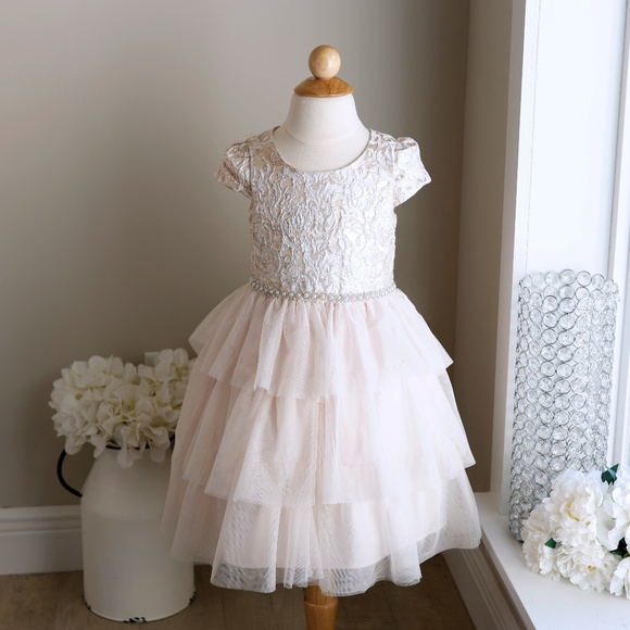 Girls Gold & Blush Formal Party Dress Flower Girl Special Occasion Biscotti NWOT - Picture 2 of 5